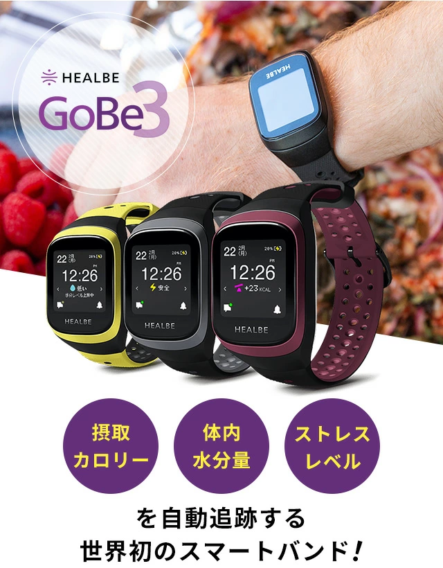 HEALBE GoBe3(ヒールビー ゴービー）は、 摂取カロリー、 体内水分量、 ストレスレベルを自動追跡する 世界初のスマートバンドです！ |  ブランド腕時計の正規販売店 A.M.I